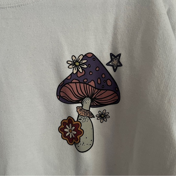 Bowery Supply Co Colorful Mushroom White Crewneck Sweatshirt-Women’s Size Medium - Picture 2 of 5